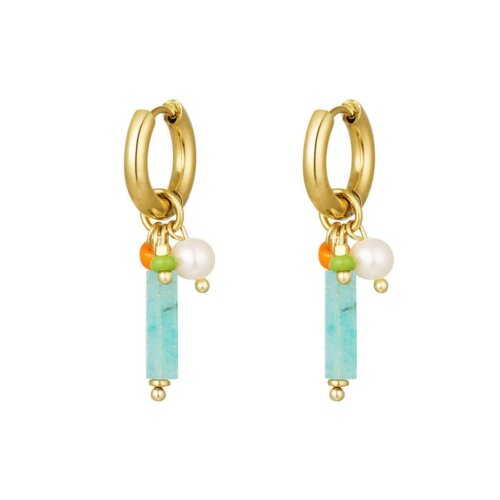Oorbellen goud turquoise orange