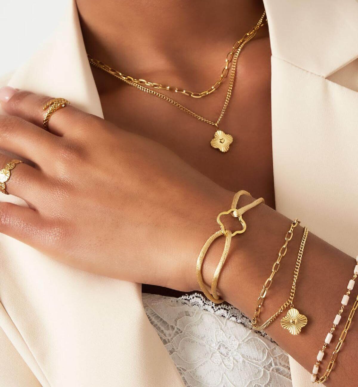 Dubbele armband flower heart gold