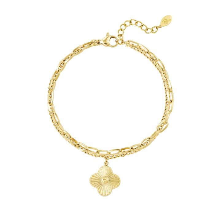 Dubbele armband flower heart gold