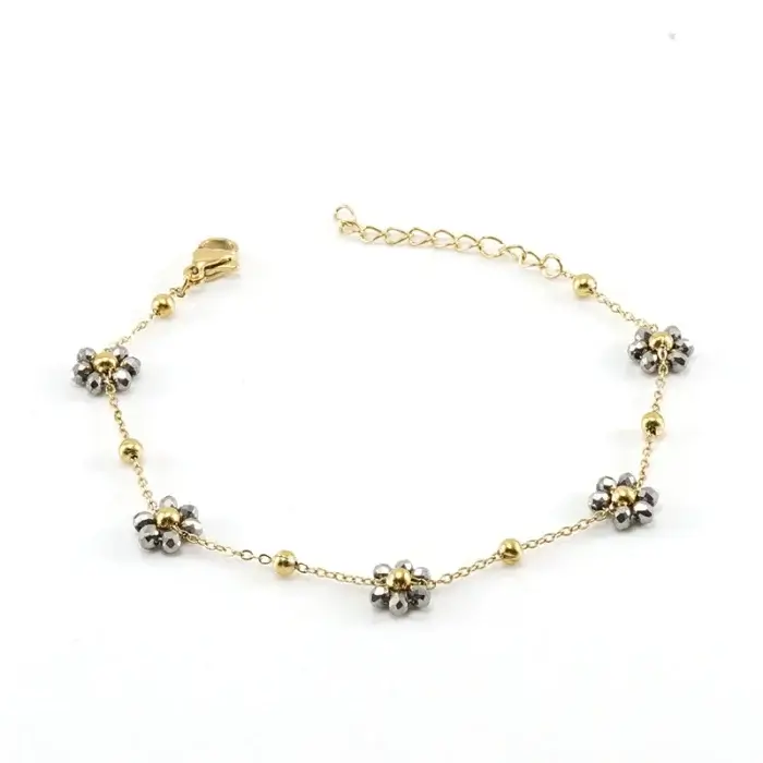 Bloemen armband grijs