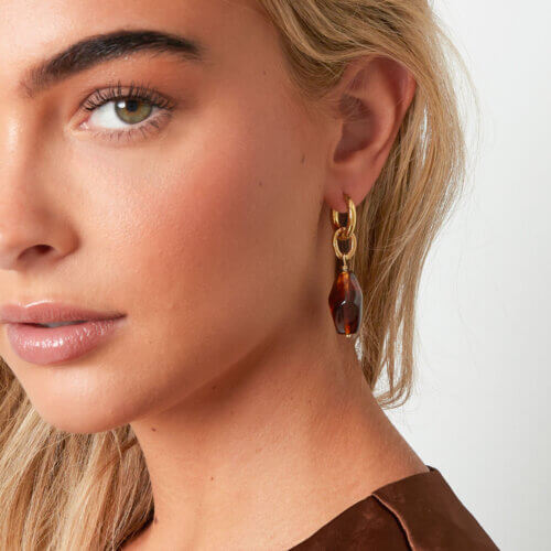 Oorbellen bruine steen goud