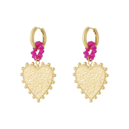 Oorbellen goud fuchsia hart