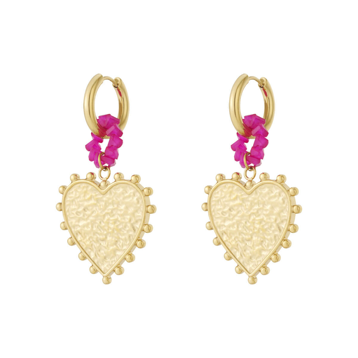 Oorbellen goud fuchsia hart