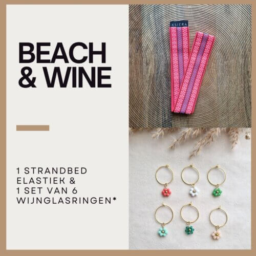 Strandbed elastiek en wijnglasringen set